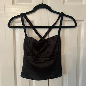 Beige Botany Satin Top Strap Open Back